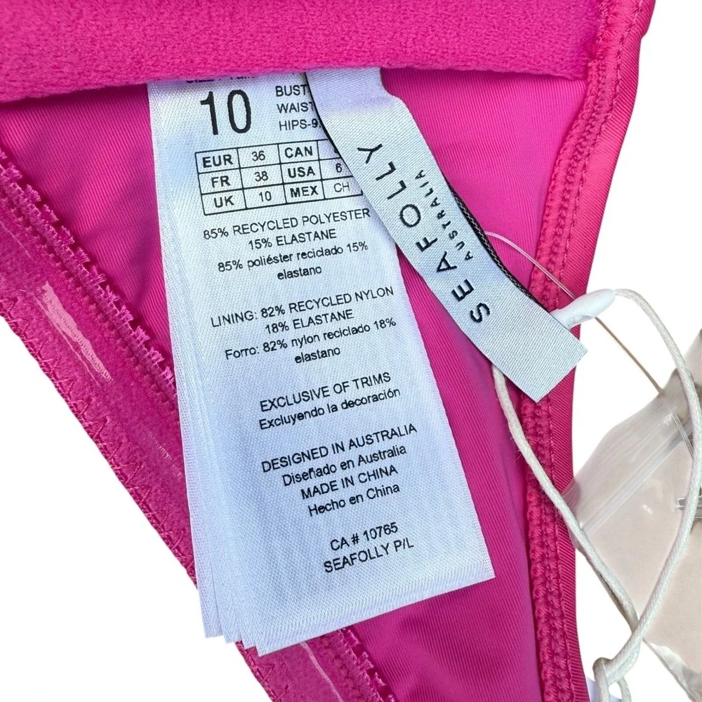 Seafolly Twist Bandeau Bikini Top Swimsuit Removable Strap Hot Pink Size 6 - Picture 9 of 10